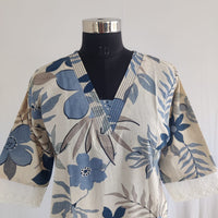 Blue Floral Khadi Cotton Kurti
