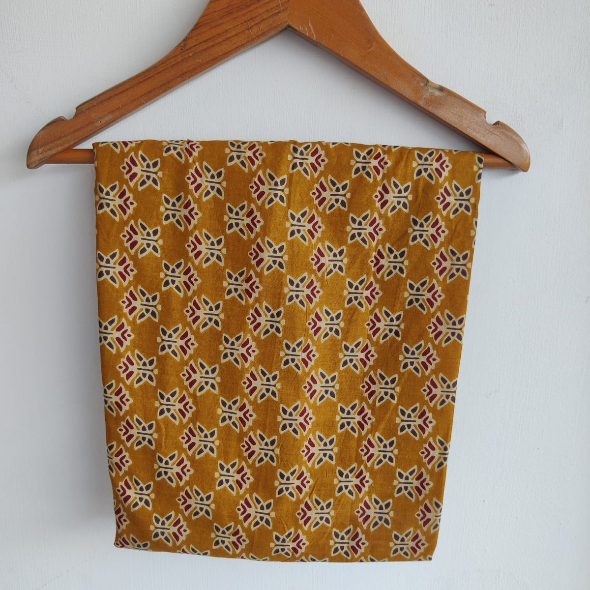 Maroon Floral Printed Mustard Yellow Jaipur Cotton Shirt Pyjama Set | Free Size |
