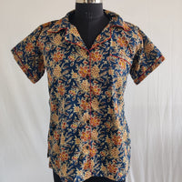 Maroon Floral Printed Navy Blue Jaipur Cotton Shirt Pyjama Set | Free Size |