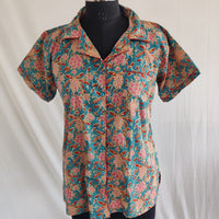 Pink Floral Printed Blue Jaipur Cotton Shirt Pyjama Set | Free Size |